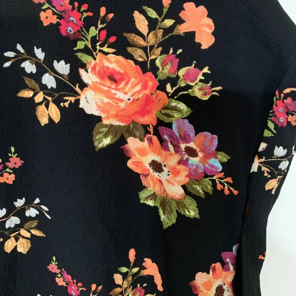Torina Black Floral Flowy‎ V-Neck Zip Accent Size Large Business Casual - Picture 9 of 13